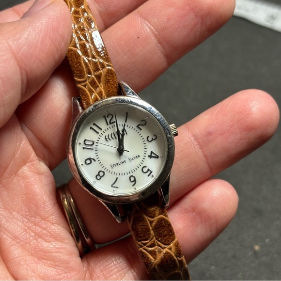 Ladies Ecclissi Sterling Siver 23183 MOP Dial Quartz Watch w/ Leather Strap - Picture 1 of 7